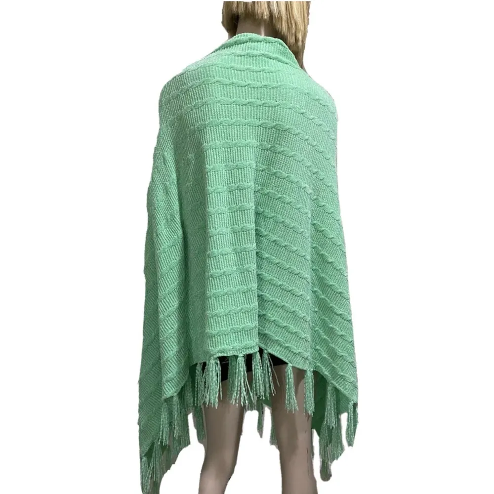 Rare HTF LuLaRoe Chenille Mint “Mimi” Sweater Knit Wrap Poncho Cape Fringe Scarf - Image 3