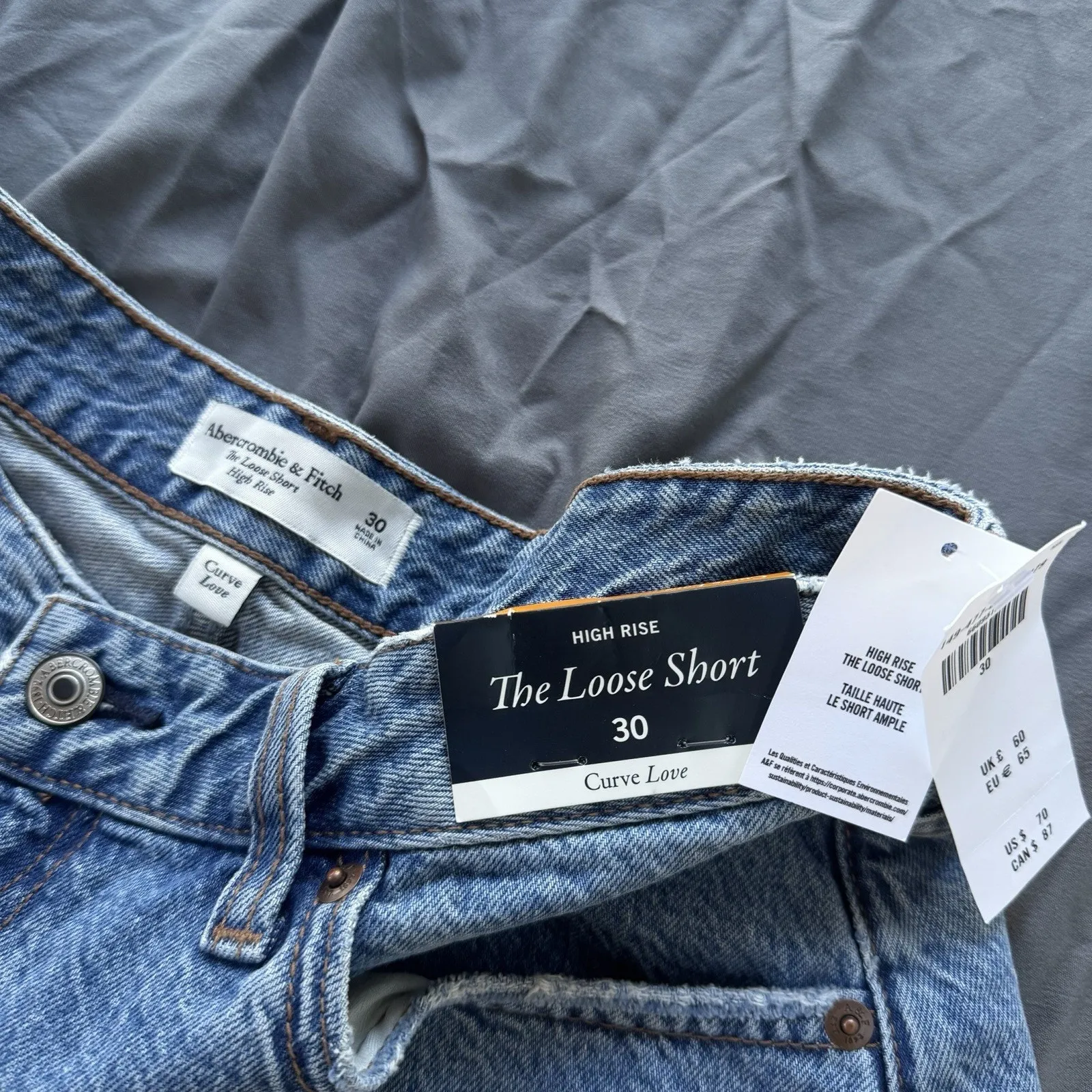 Abercrombie & Fitch Curve Love High Rise The Loose Short Size 30 Nwt Denim - Image 2