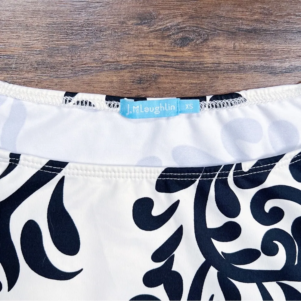 J McLaughlin • Mari Sheath Dress raglan sleeve cream black damask vine print - Image 4