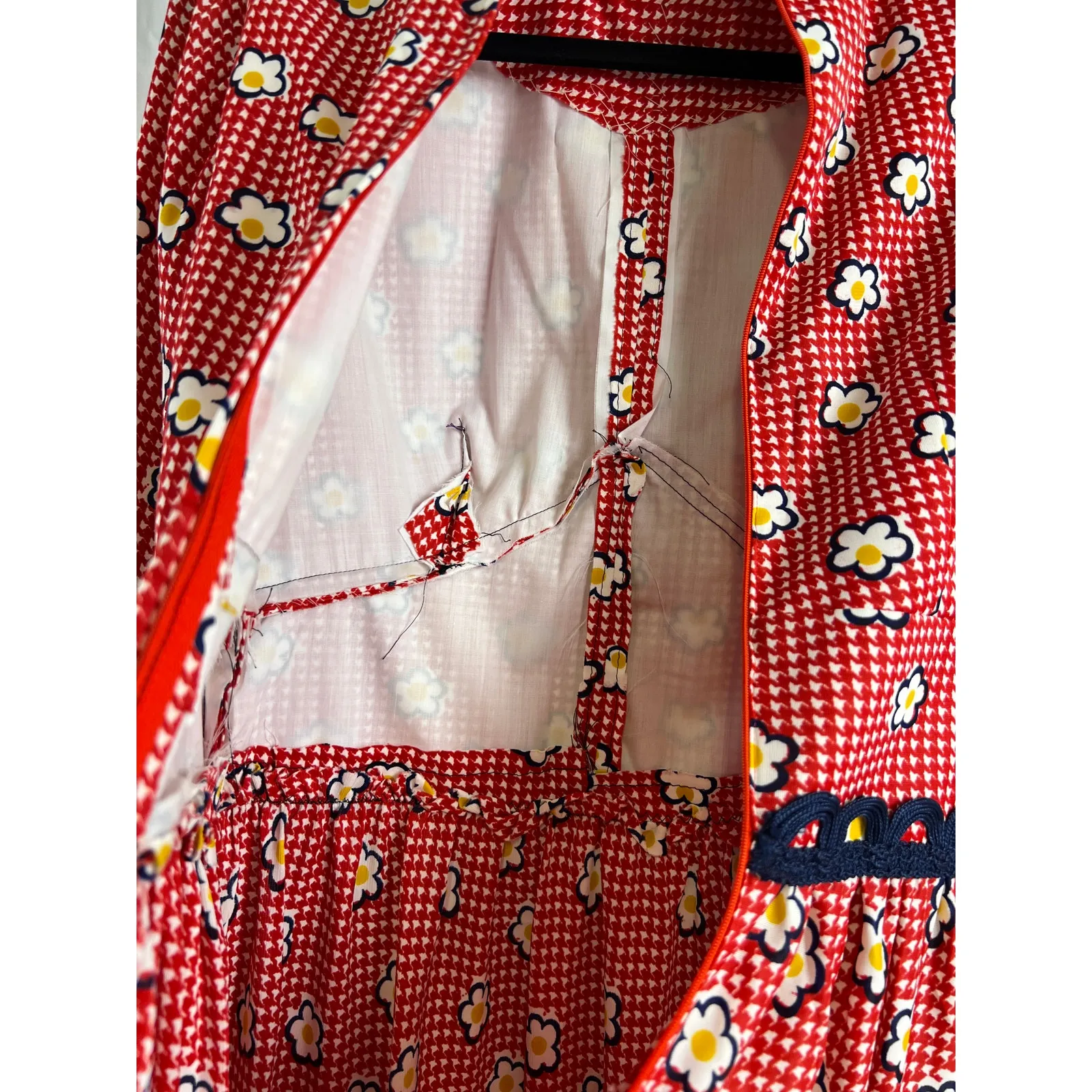 Vintage 1960s 70s Cottage Core Prairie Maxi Dress Women XS/S Red Floral Handmade - Image 5