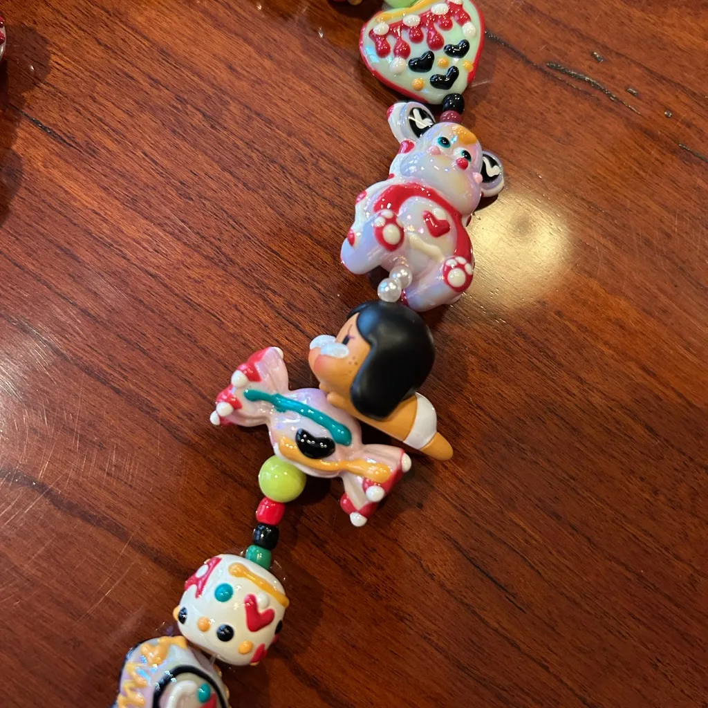 Handmade Painted Colorful Beaded Joker & Crybaby Themed Keyring Keychain Red - Image 10