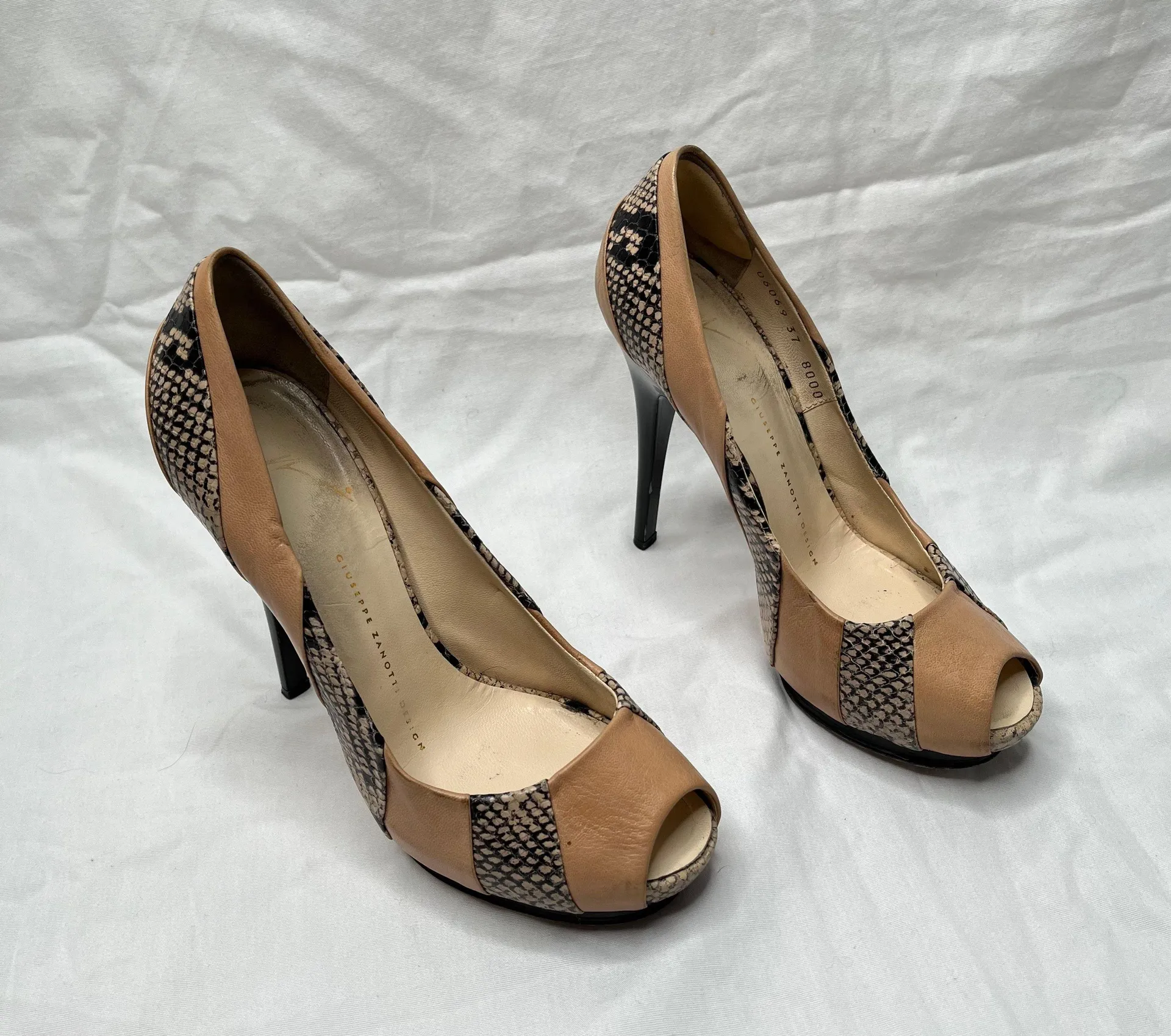 snake print peep toe leather high heel pumps size 37 - Image 2
