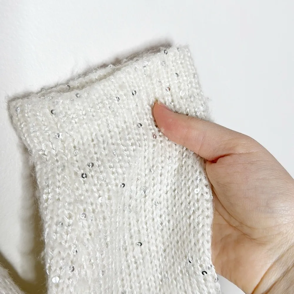 Croft & Barrow silver sequin longline sweater cardigan in ivory size L - Image 5