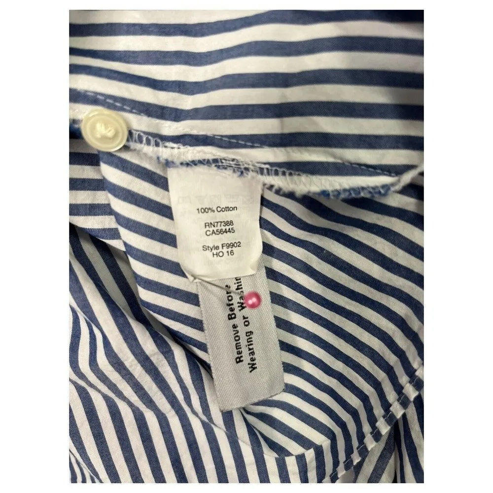 Madewell Top Womens S Striped Long Flare Sleeve Button Up Round Collar Blue - Image 9