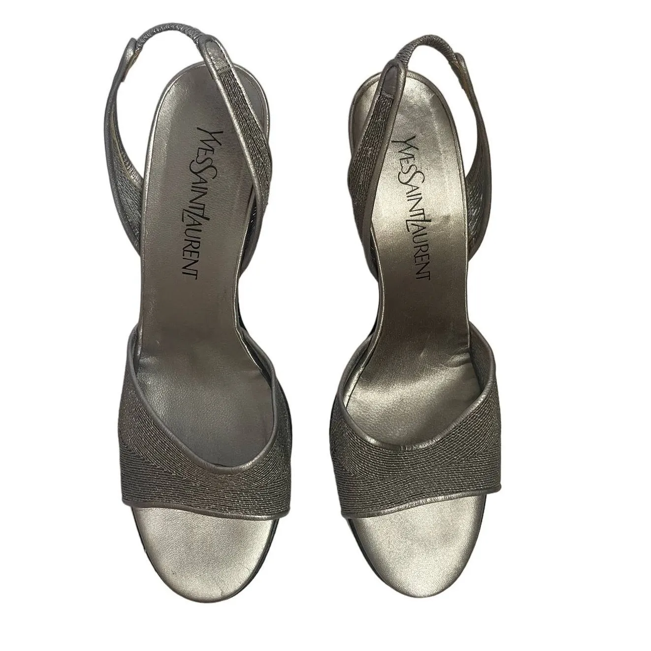 Yves Saint Laurent Gunmetal Gray Silver Sandal Slingback Size 8.5 - Image 3