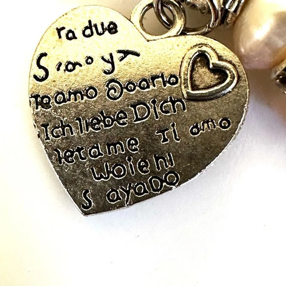 Pearl pink rhinestone heart charm bracelet - Image 5