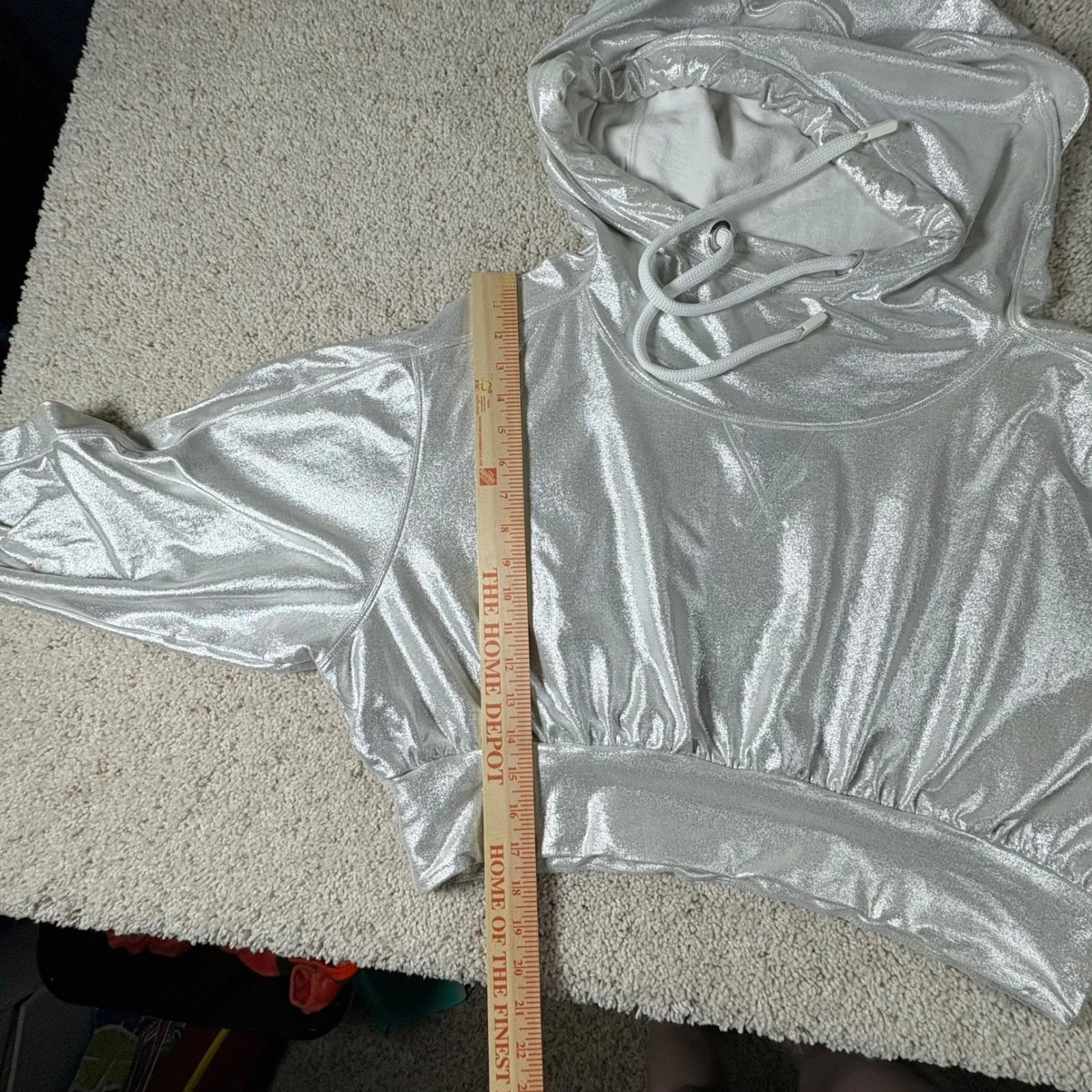 NO KA'OI Metallic Silver Cropped Hoodie Size 3 Small/Medium Sweatshirt - Image 10