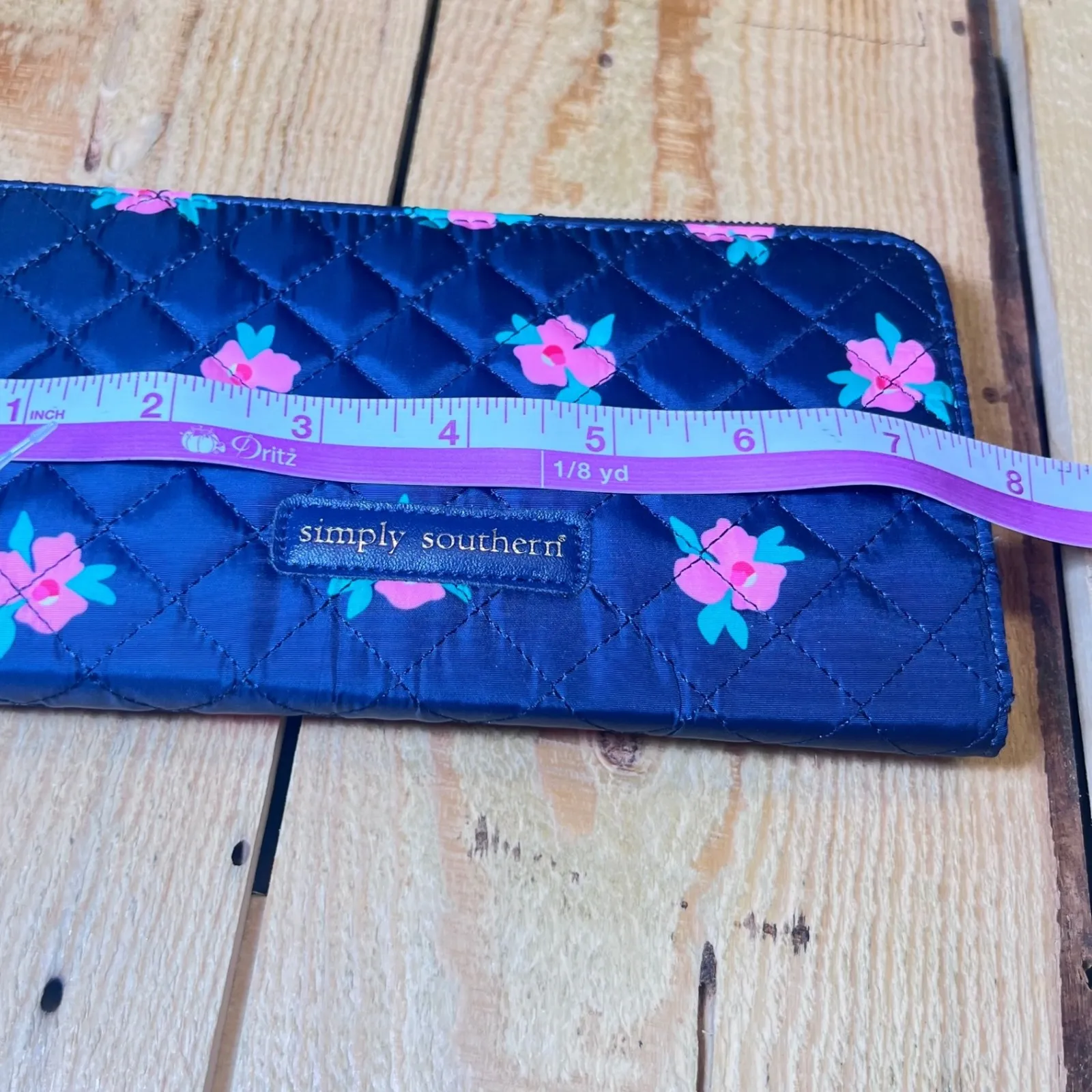 Simply Southern‎ Wallet Wristlet Clutch Quilted Floral Rose Navy Blue New - Image 9