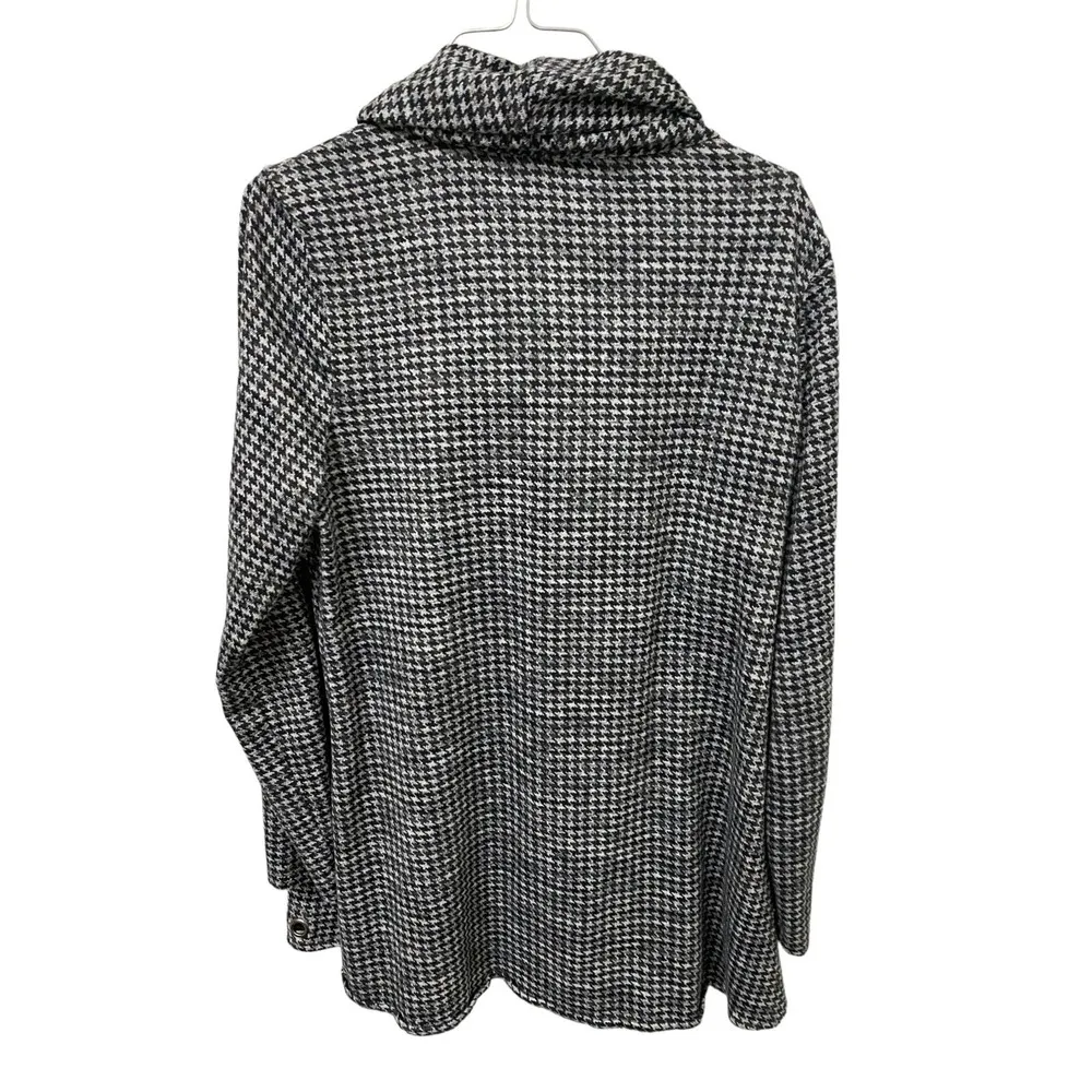 Boho Chic Cowlneck Sweater MEDIUM Black White Houndstooth Grommet Pullover Knit - Image 2