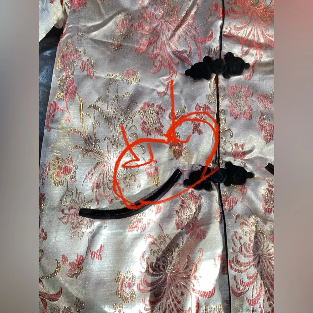 Pink Satin Style Floral Mandarin Collar Thick Jacket Small - Image 10