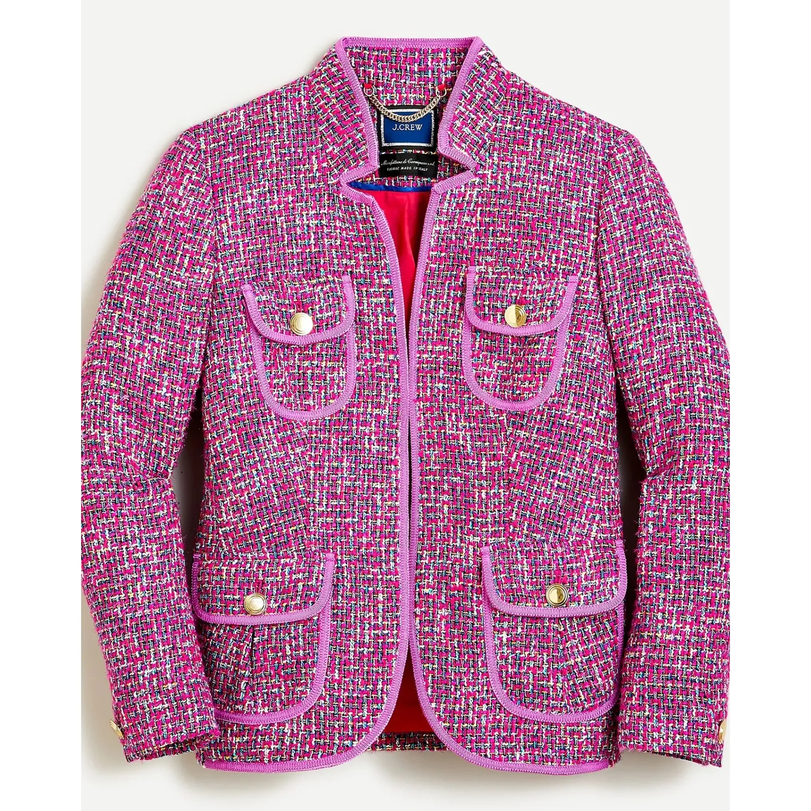 J.Crew Womens‎ Blazer Fitted Jacket Pink Purple Gold Pockets Size 2 Autumn Tweed - Image 9