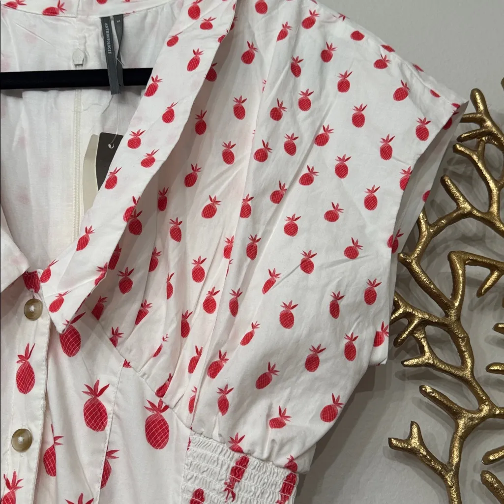 NWT Anthropologie Short-Sleeve V-Neck Pleated Midi Dress pineapple size small - Image 9