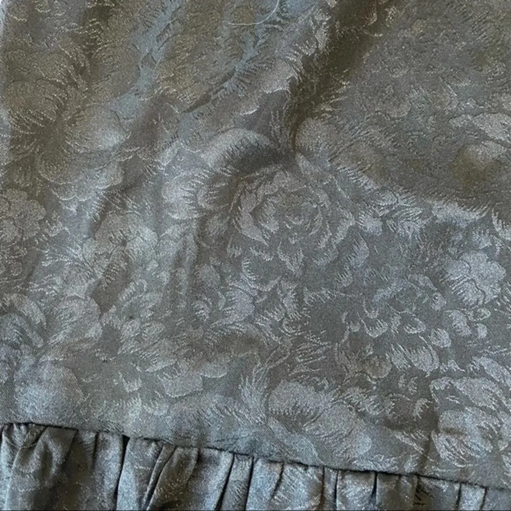 Lulus Black Short Dress Medium Pockets Ruffle Embossed Roses - Image 4