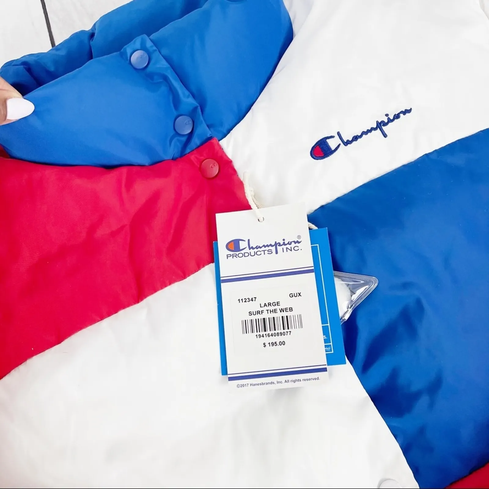 Champion Reverse Weave Color Block Cropped‎ Puffer High Neckline Jacket NEW - Image 4