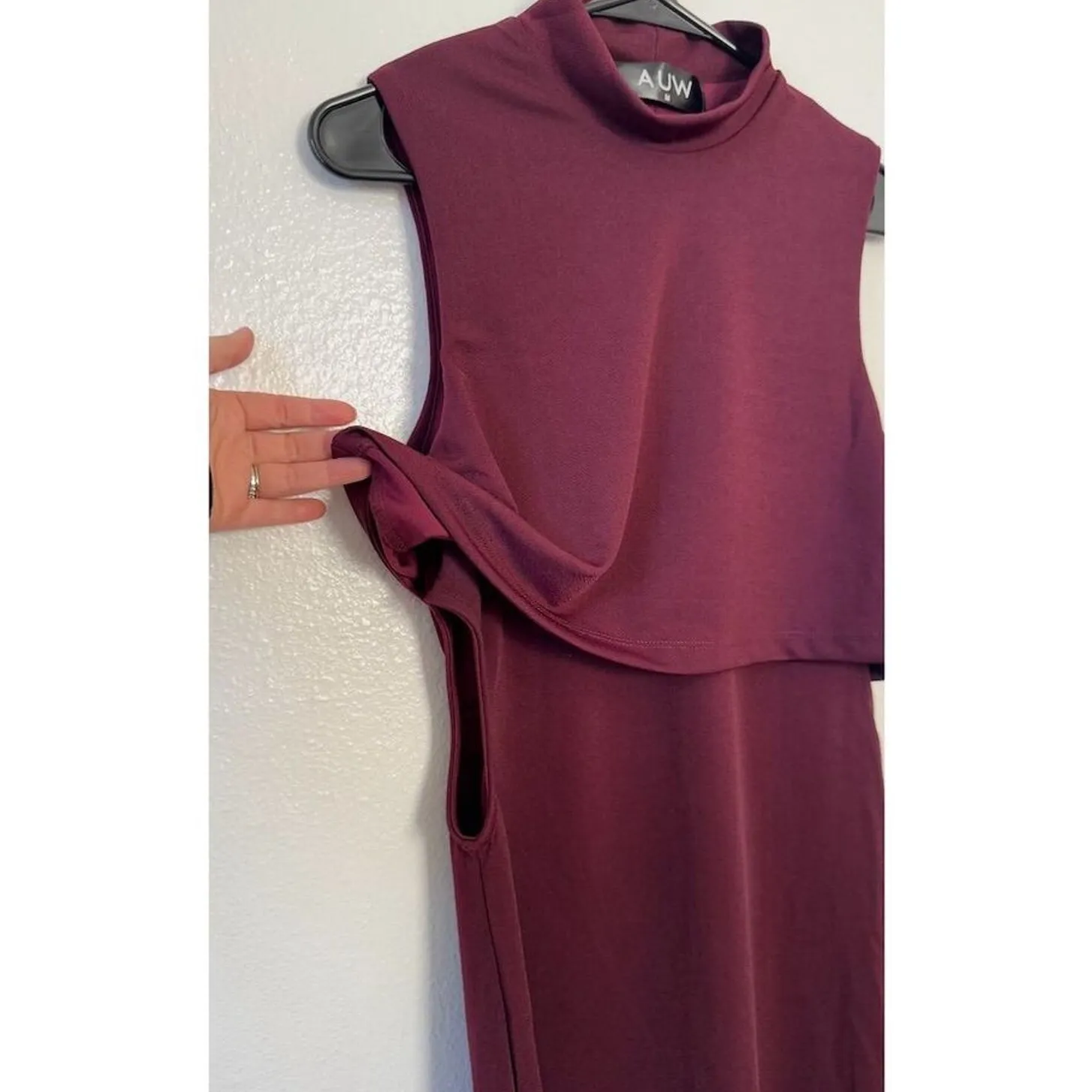 Womens Burgundy Sleeveless Cutout Sheath Dress Knee Length Party Cocktail Sz M - Image 3
