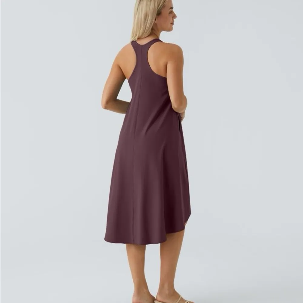 068HO.- Backless Racerback Side Pocket High Low Flowy Midi Quick Dry Dress - Image 2