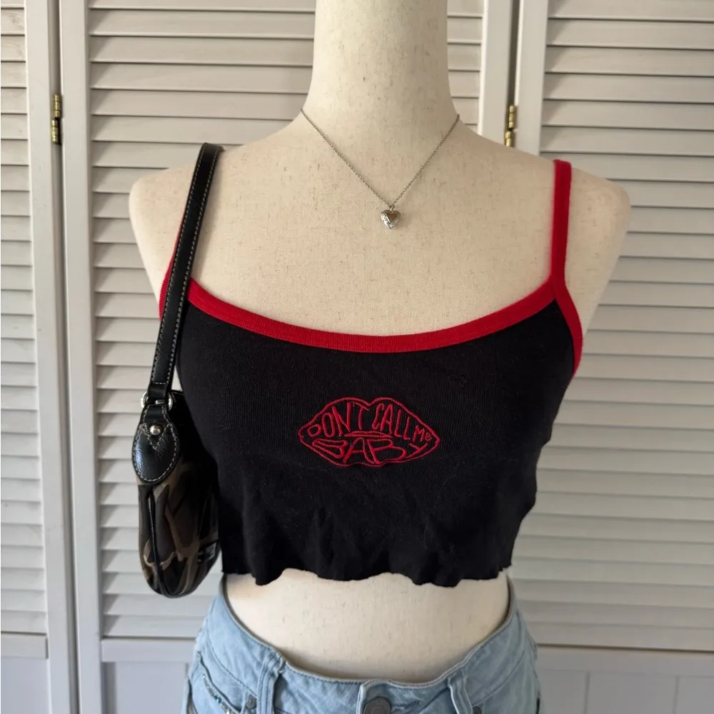John Galt Red and Black Cropped Dont Call Me Baby Tank Top - Image 3