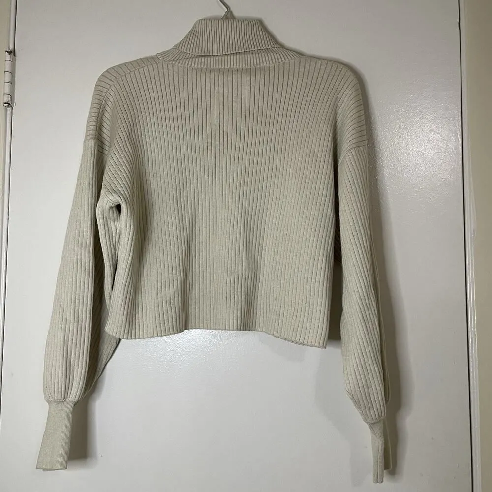 Good American Wide Rib Crop Pullover high neck beige sweater XS - Image 4