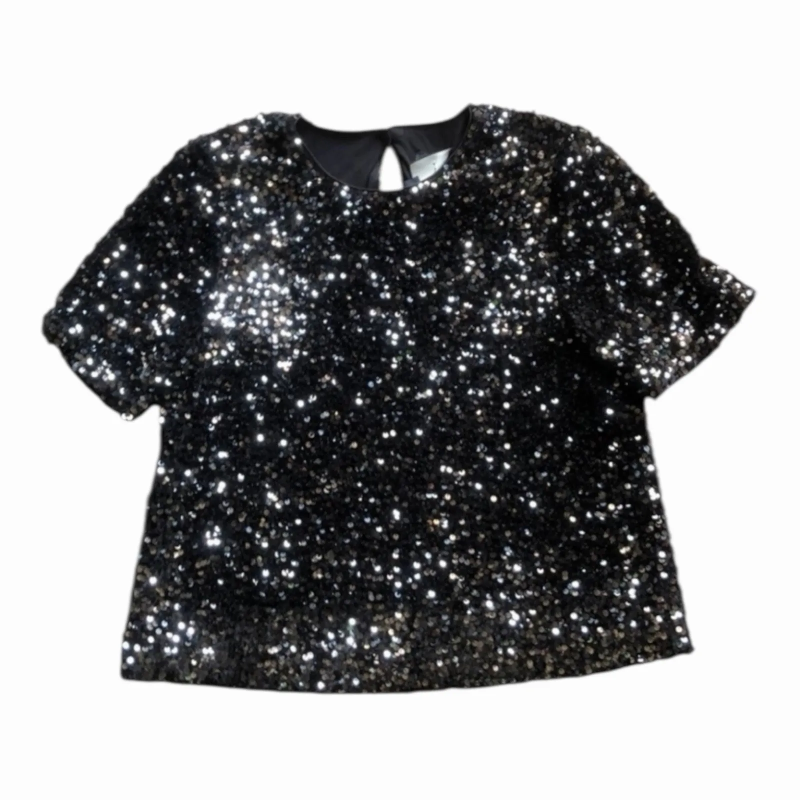 Alex Marie NWT Lia Sequined Crew Neck Short Sleeve Stretch Velvet Black Bls MD - Image 3