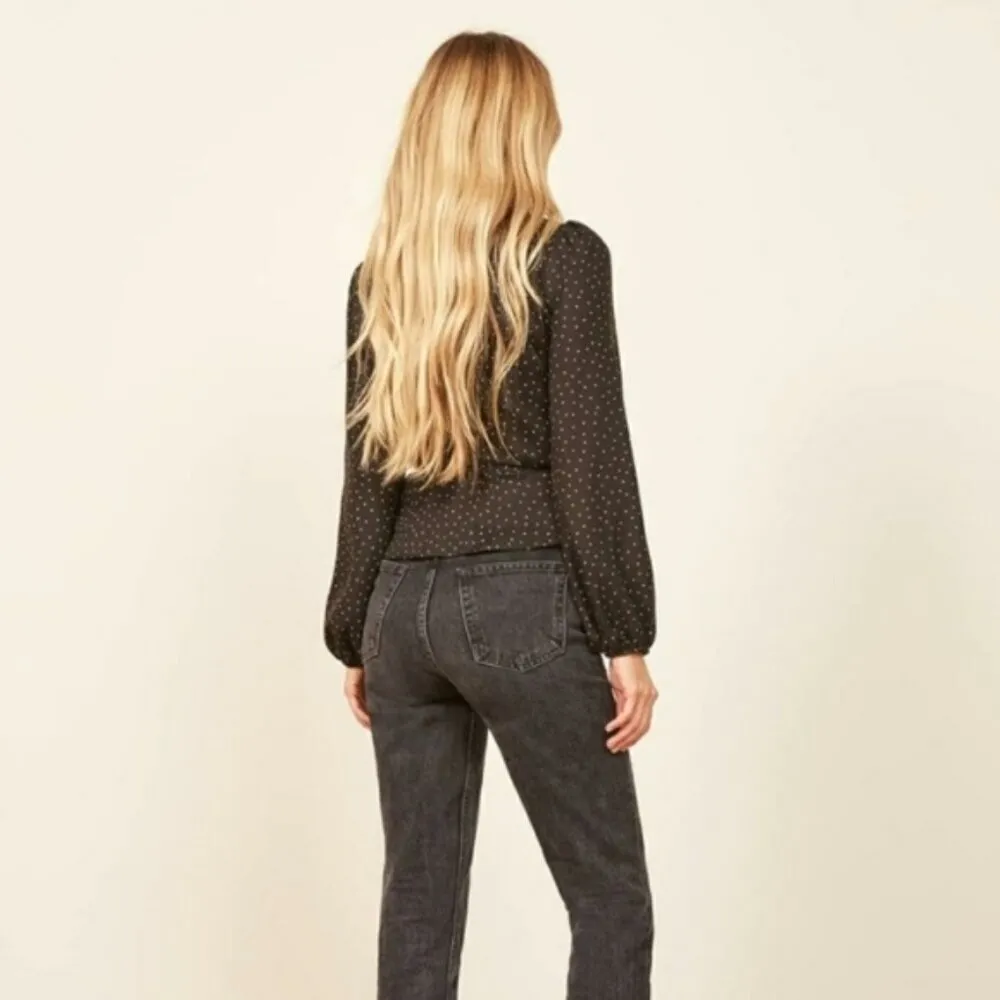 💕REFORMATION💕 Alaina Wrap Top ~ Ditto Dot Black White Polka Dot Print Medium - Image 4