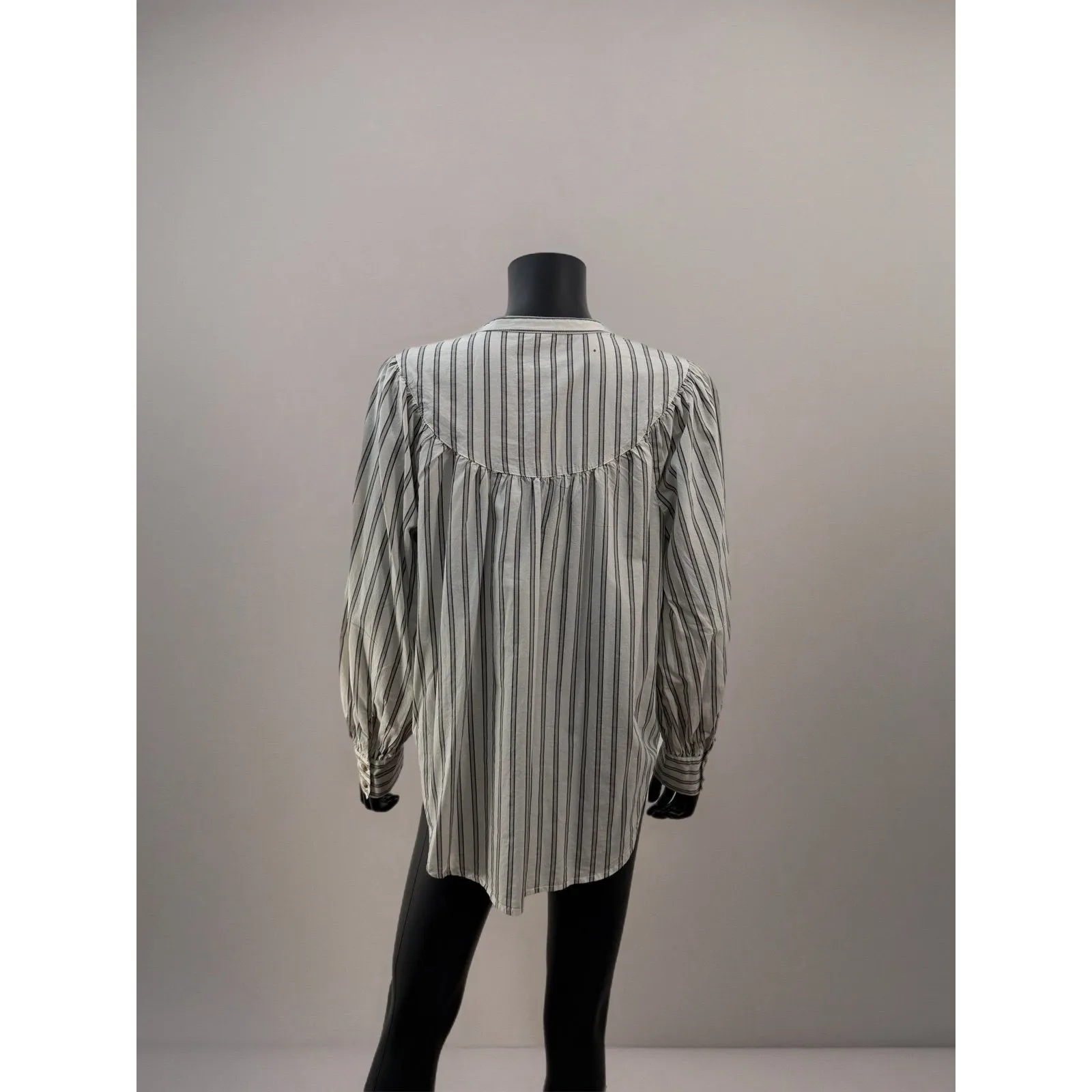 Old Navy Striped Popover Blouse 100% Cotton Long Sleeve Shirt Women M - Image 2