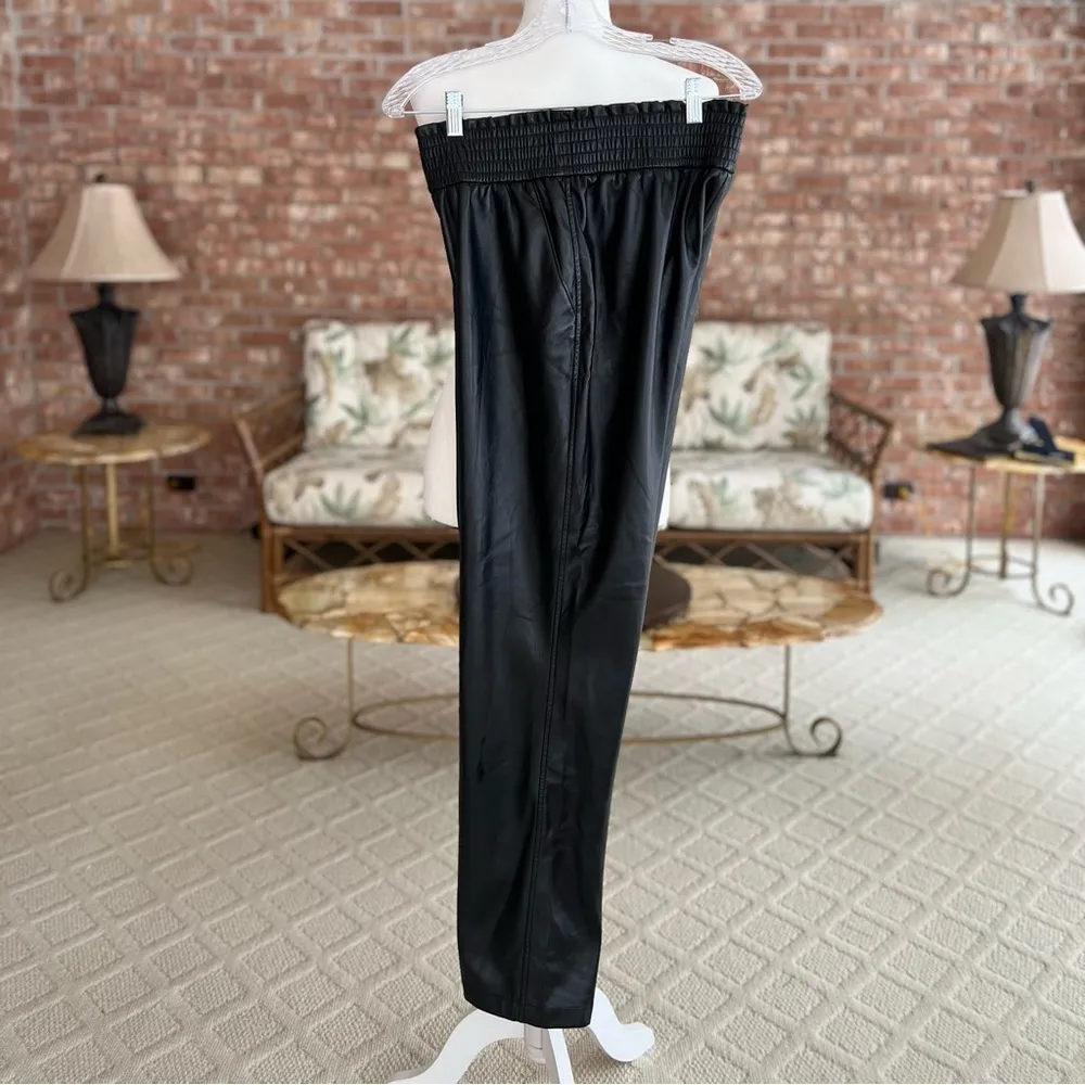 Joie Pants Faux Leather Smocked High Waist Straight Black Trousers 6 Pull On - Image 14