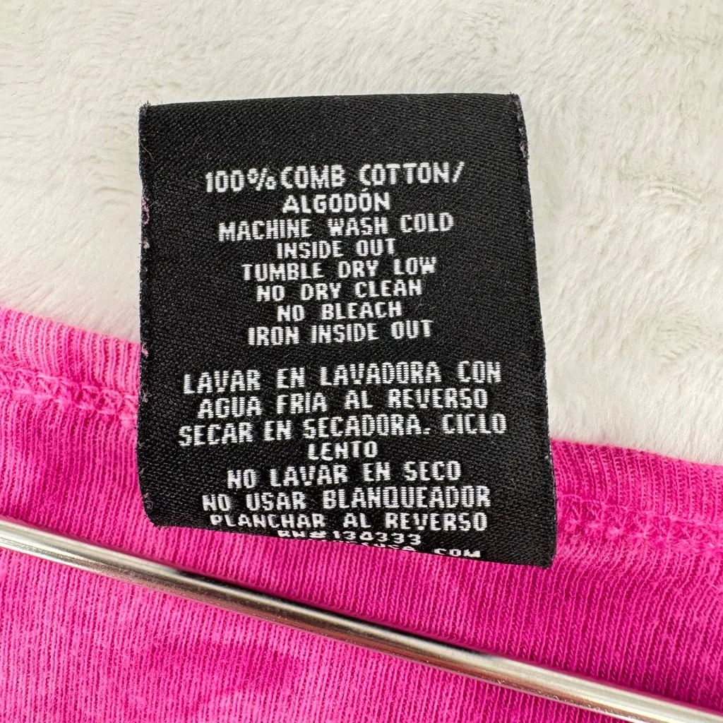 VintageY2K Sledge USA Tee Fuchsia Tie Dye Rhinestone Design Cotton Made in USA Pink Size M - Image 5