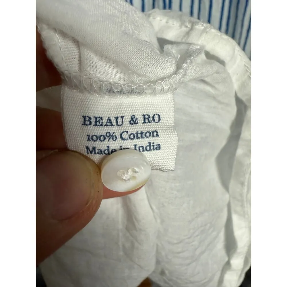 Beau & Ro Striped Hand Printed Cotton Midi Dress Sz. M White Size M - Image 5