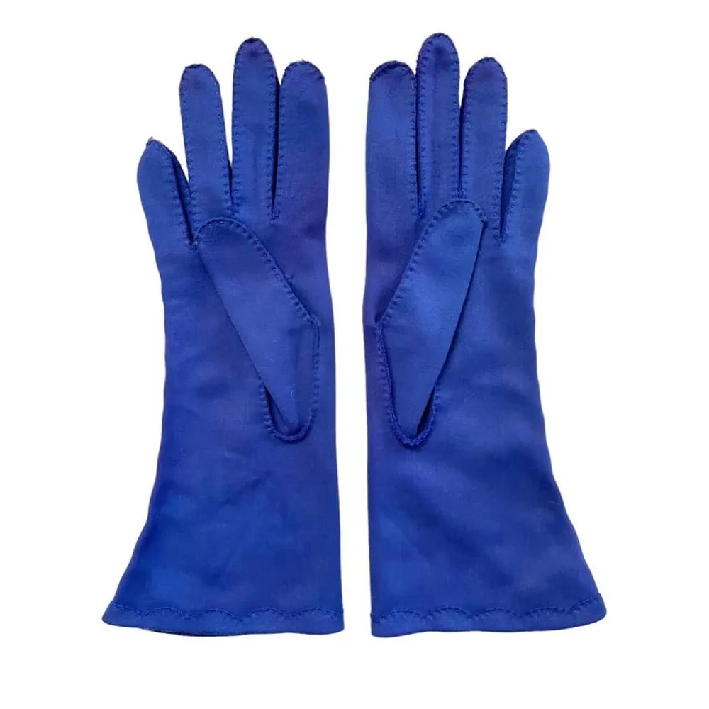 Vintage Van Raalte Blue Beaded Scalloped Women's Gauntlet Gloves 1950s - Image 3