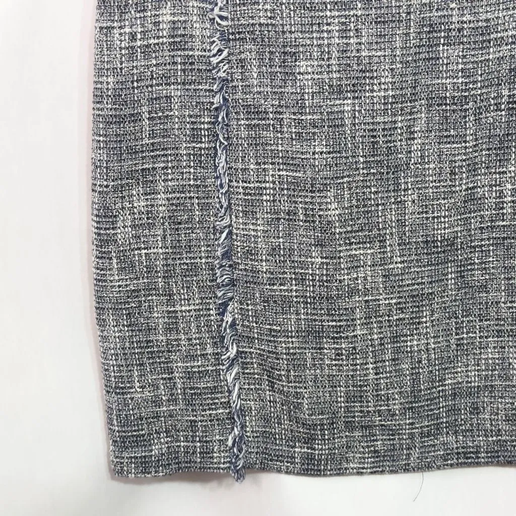 J McLaughlin Size 10 Skirt Tweed Blue White Fringe Lined Back Zip Career 431 - Image 3
