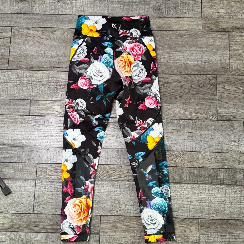 ZYIA Black and Red Floral Leggings - Image 2
