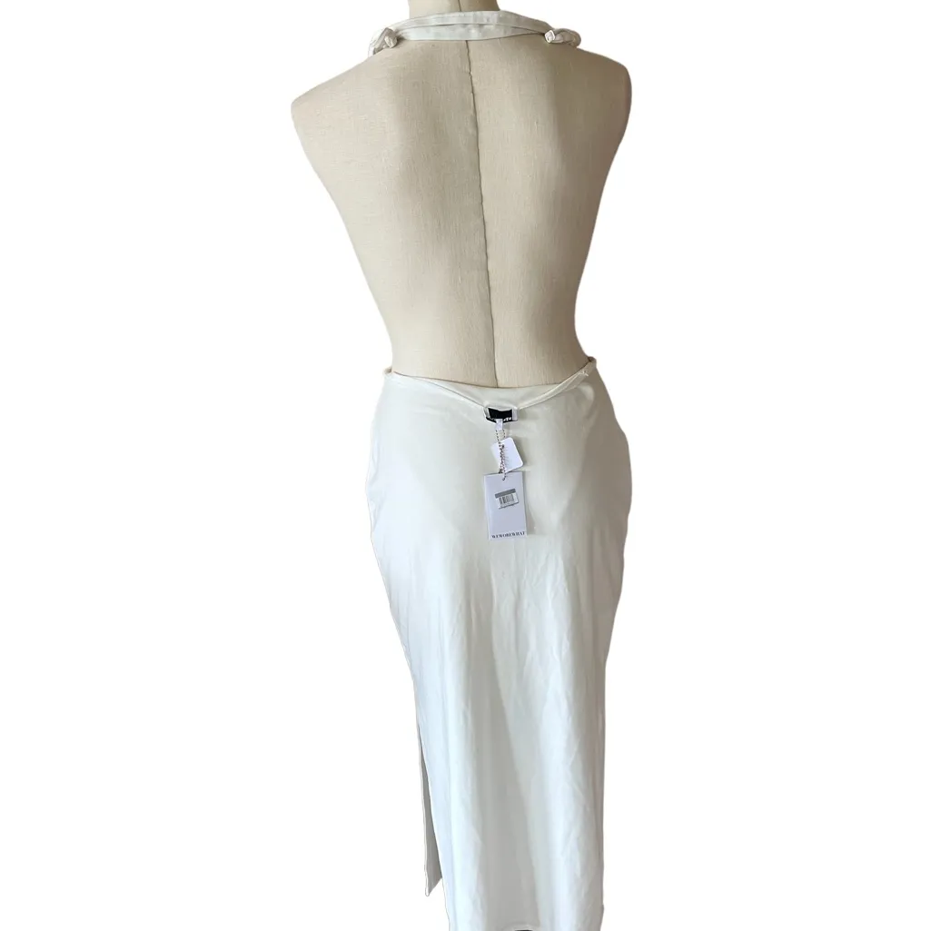 NWT  WEWOREWHAT Ruched Cutout Maxi Dress Swim Cover-up In Off White - Image 5