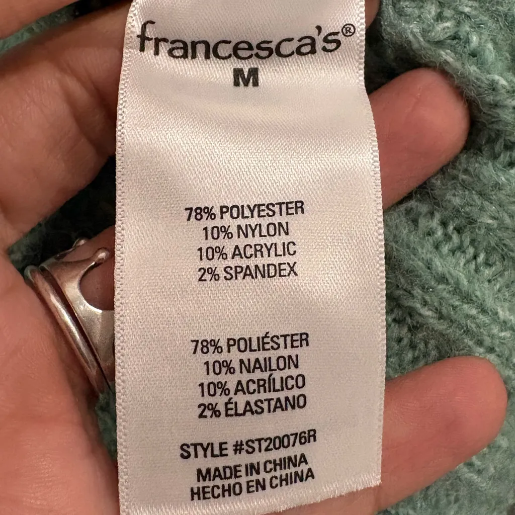 Miami Teal Cable Knit Turtleneck Sweater Size M - Image 6