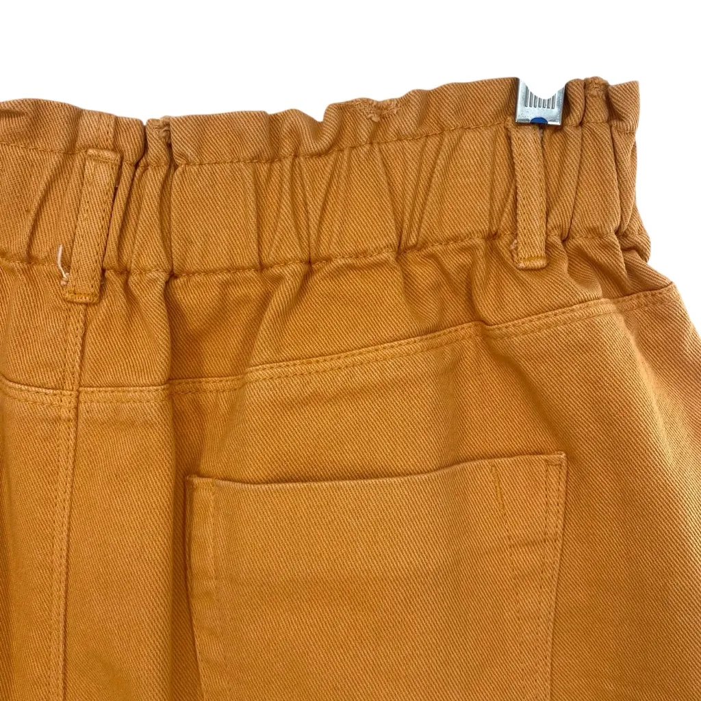 A Love A Mustard Orange High Waisted Paperbag Elastic Waist Denim Shorts - Image 4
