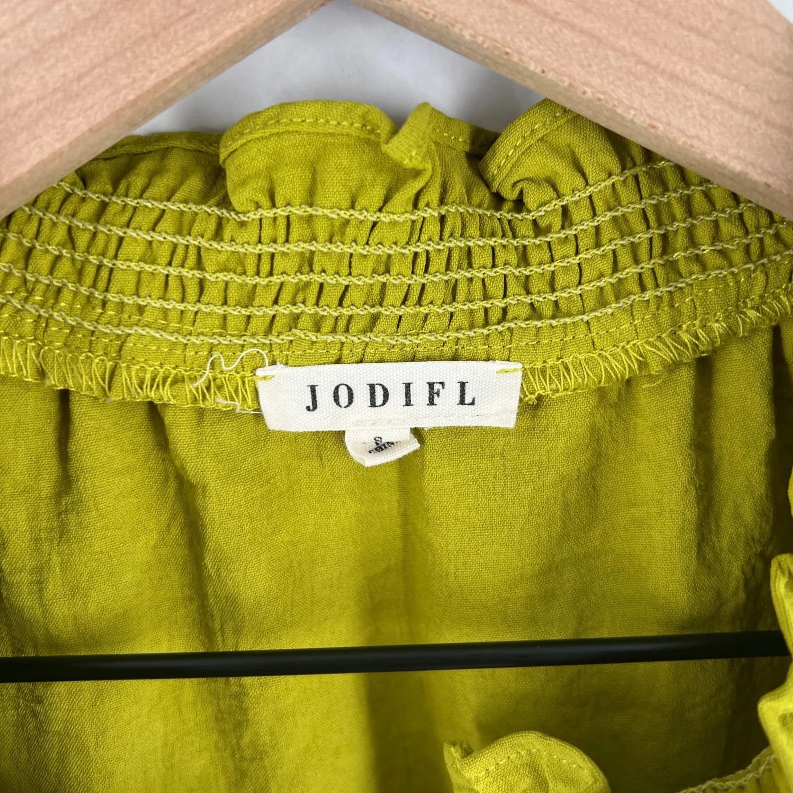 Jodifl Blouse Top Womens Small Green Ruffle Tie Neck Balloon Sleeve Casual Wear - Image 3