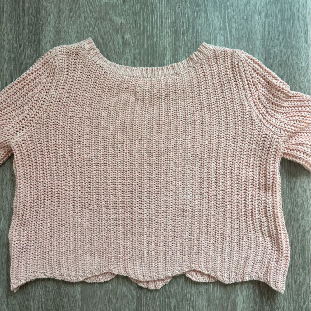 Aerie Sweater Womens MediumLight Pink Scalloped Hem Cropped‎ Bell Sleeve Preppy - Image 7