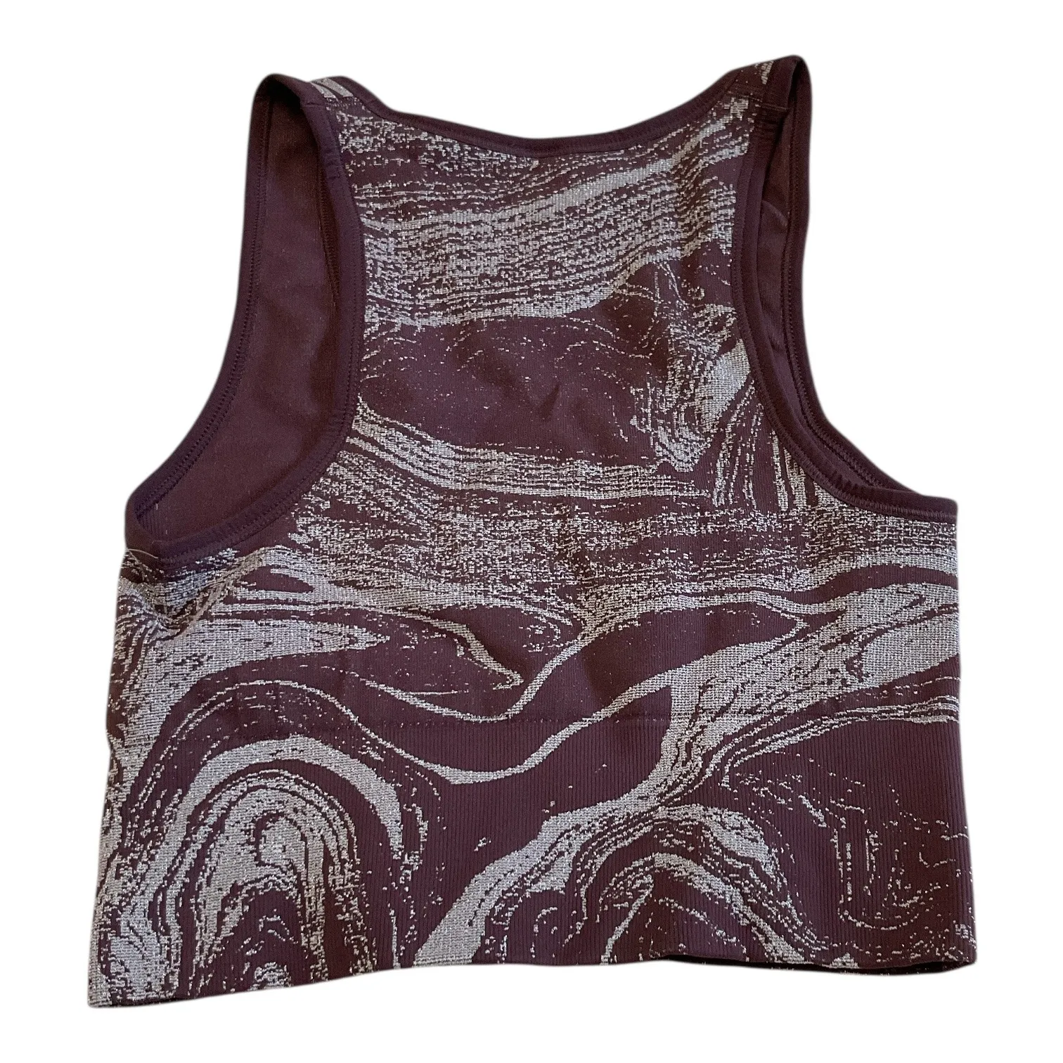 Athleta Aurora Seamless Shine Tank Burgundy Swirl Print V-Neck Crop Top XS - Image 4