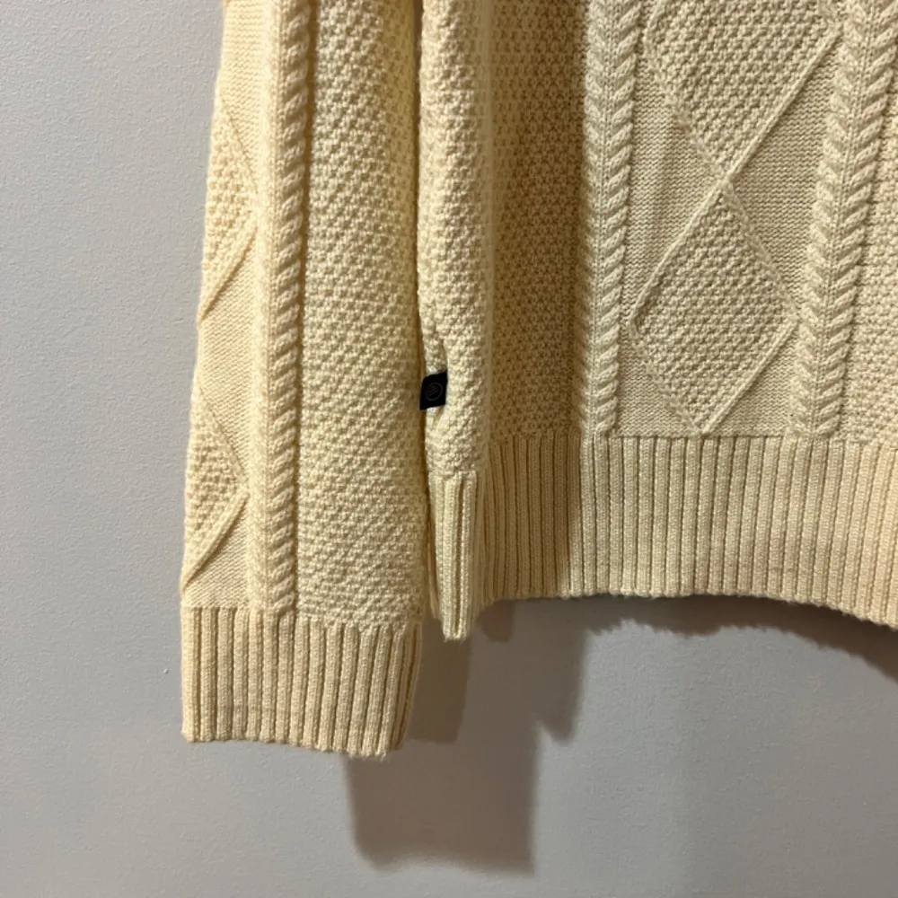 United by Blue Merino Wool Sweater Geo Cable Knit Mock Neck Beige Size L - Image 6