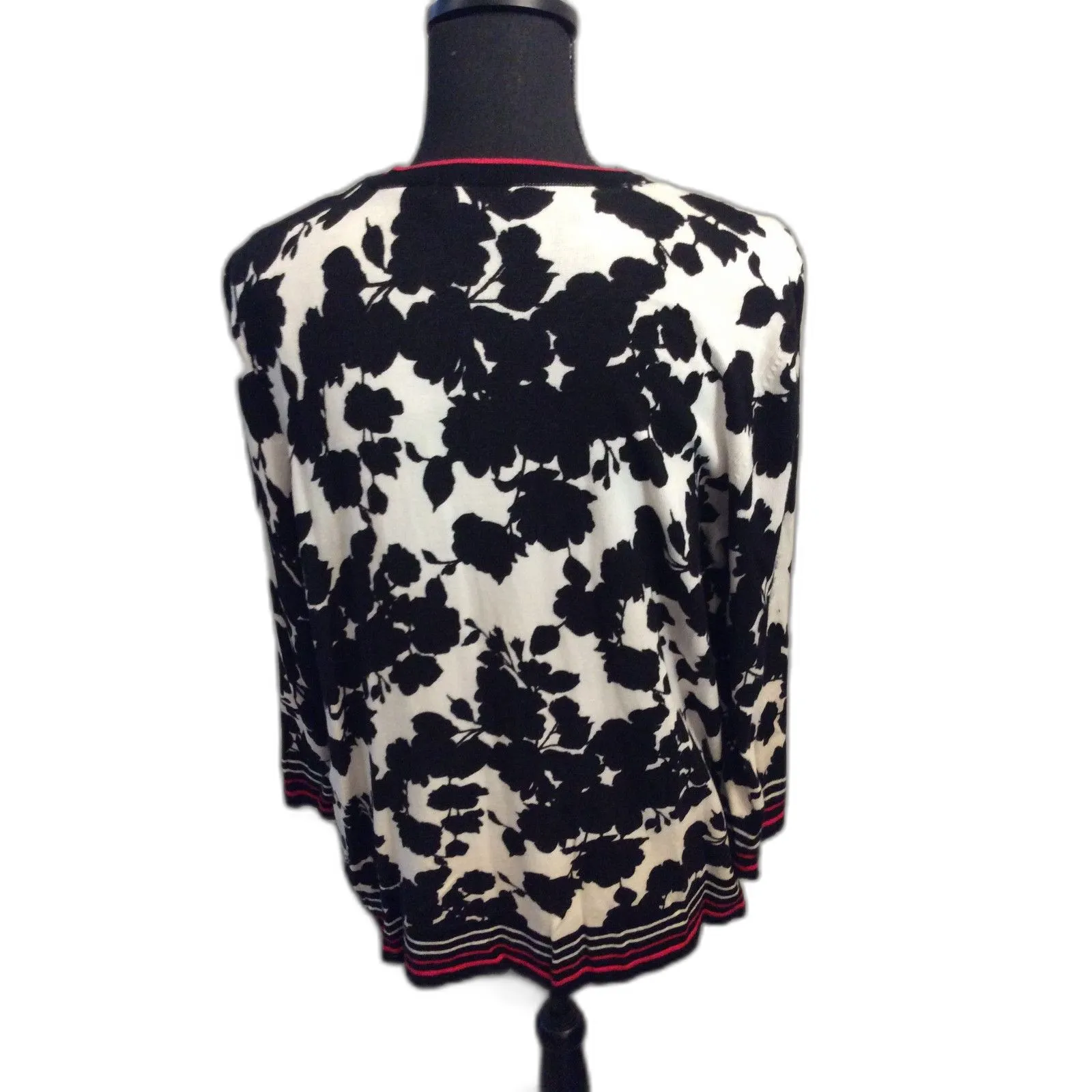 Covington Womens Sweater Set Black White Floral Top Cardigan Large XL - Image 9