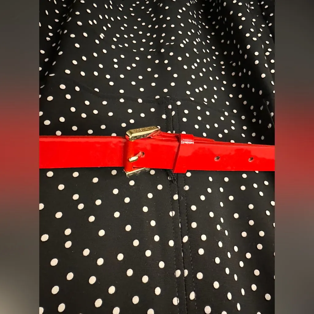Tommy Hilfiger Black Sleeveless Polka Dot Dress Red Belt NWOT - Image 3