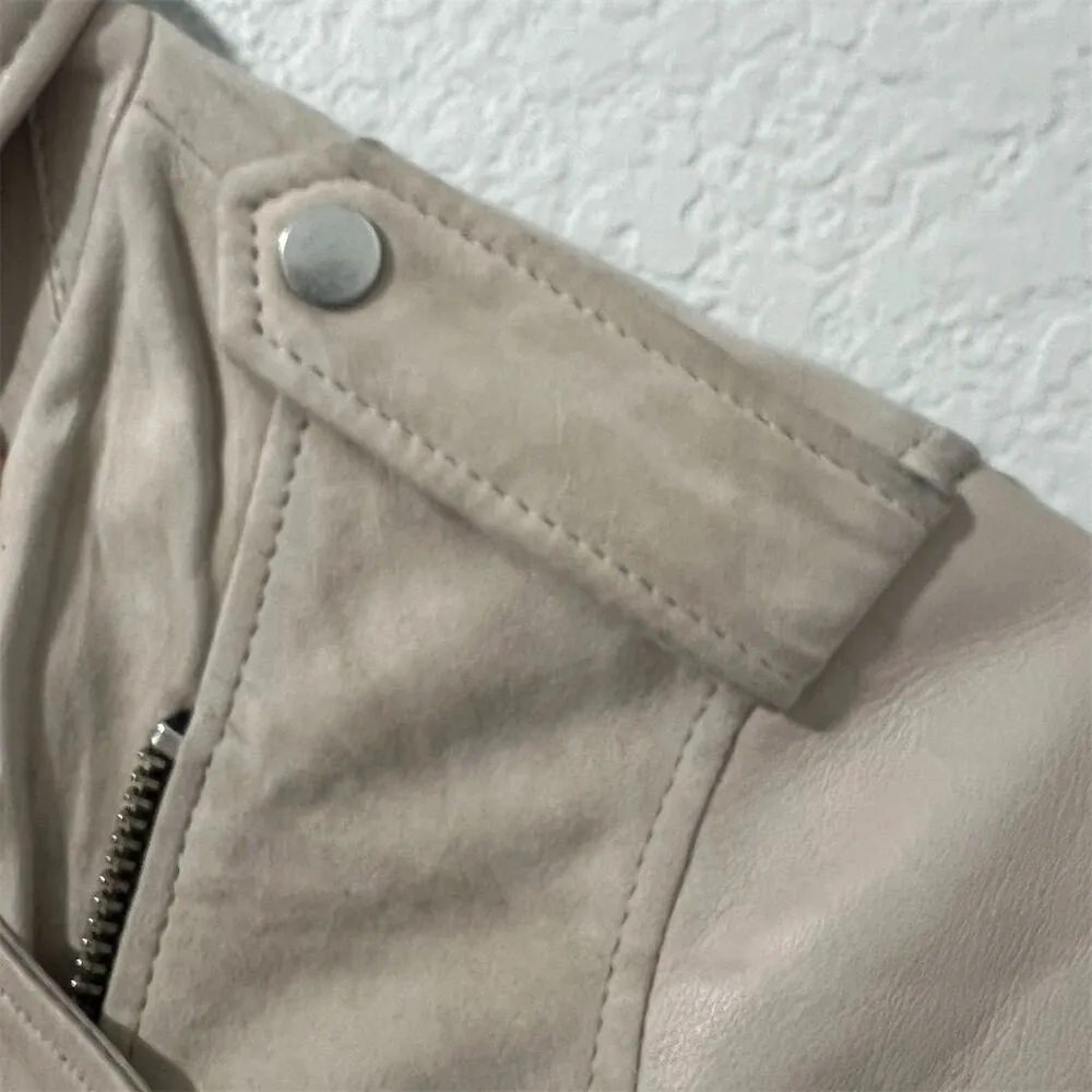 AllSaints Women's Balfern Biker Sandstone Biker Jacket Size 6 Asymmetric Zip - Image 5