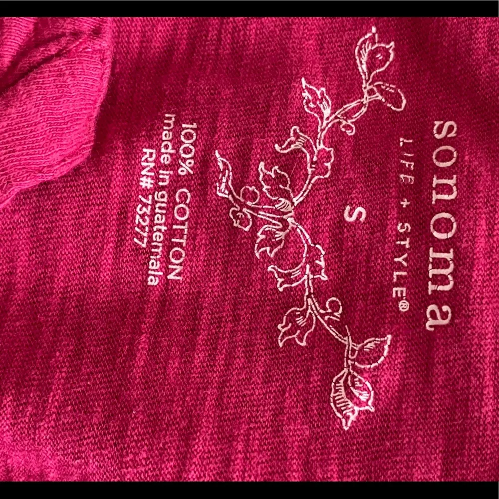 Sonoma cotton long sleeve shirt top embellished floral pink small printed vneck - Image 5