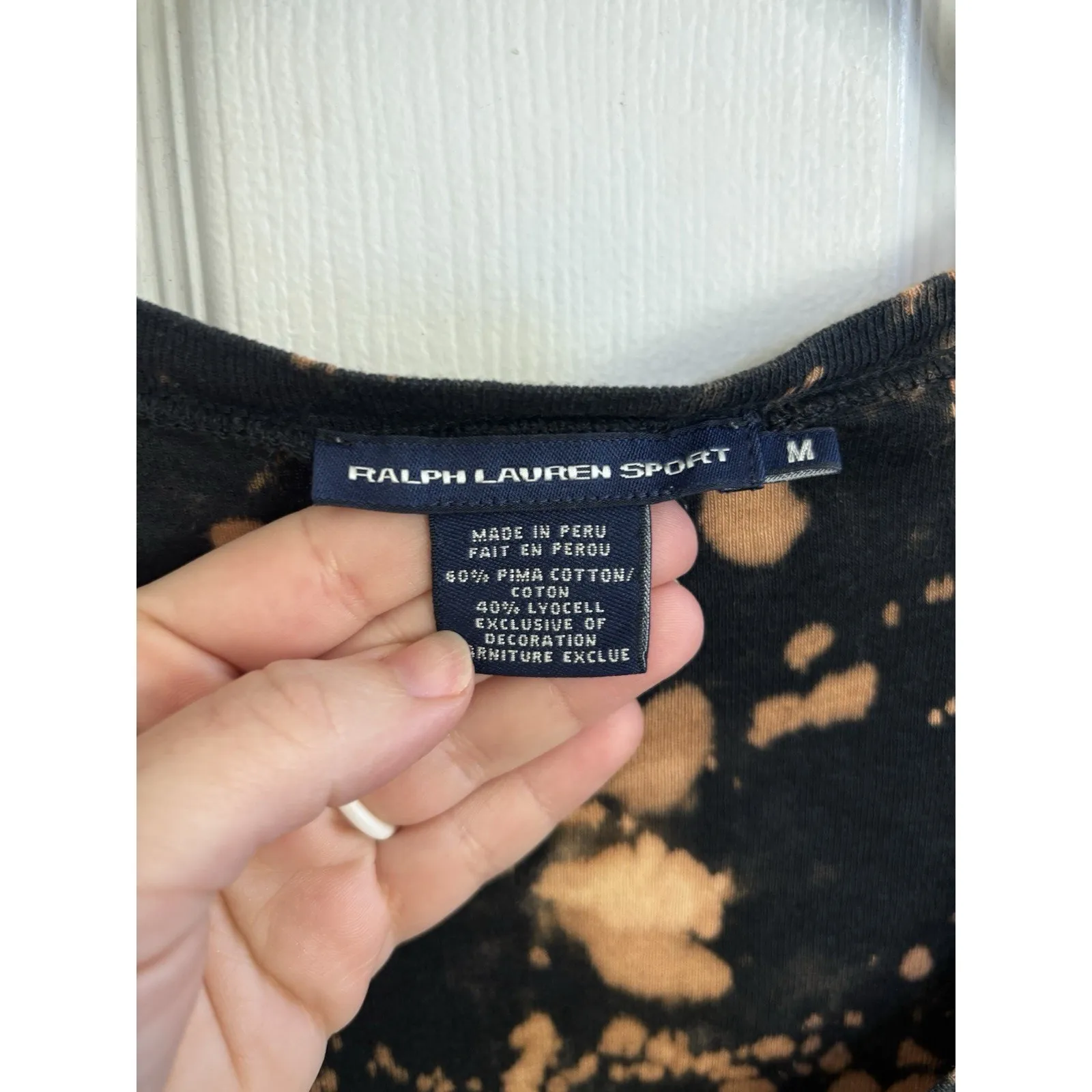 Vtg Y2K Ralph Lauren Sport Black Bleach Dyed V Neck Tee Shirt Size Medium Pony - Image 4