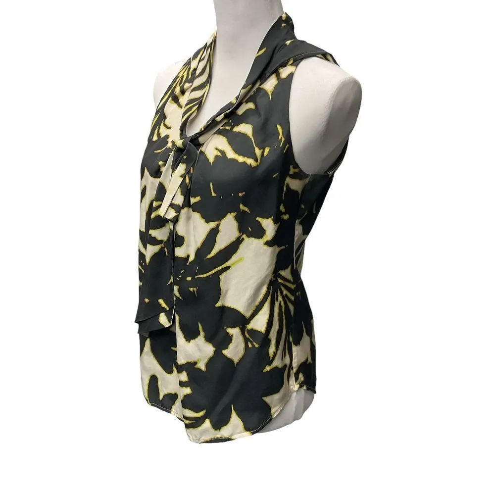Ann Taylor‎ Women's 100% Silk Floral Tank Top Sleeveless Black Cream Size 2 - Image 2