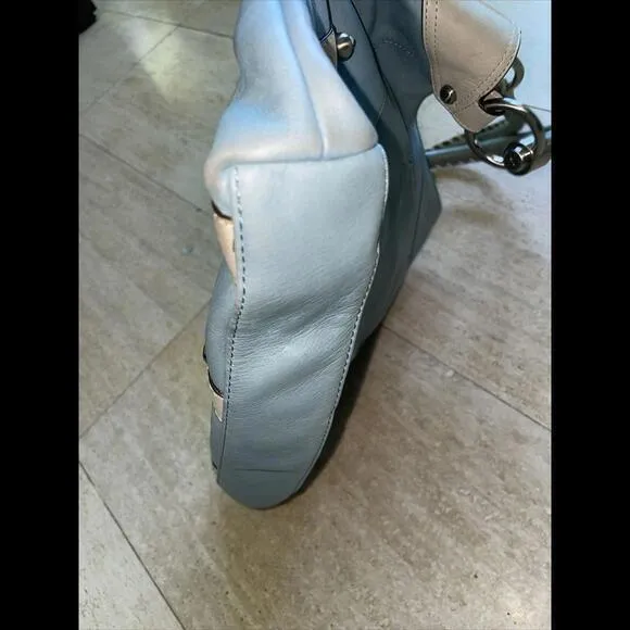 B. Makowsky Marble Blue Leather Tote‎ Bag Handbag Leopard Interior 2000s - Image 10