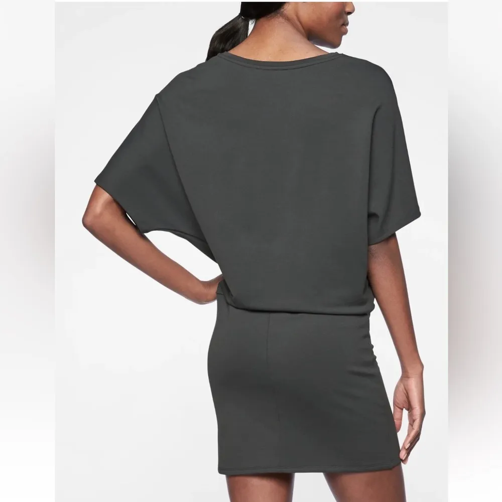 Athleta Pronto Dress Pleated Soft French Terry UPF 50 Short Sleeve Olive Sz S - Image 3