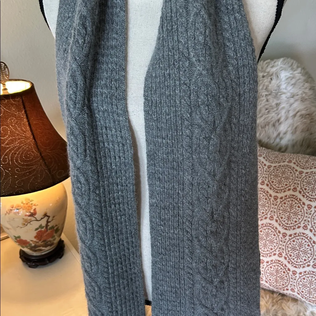 Ralph Lauren Vtg gray lambswool angora cableknit classic scarf OS unisex - Image 2