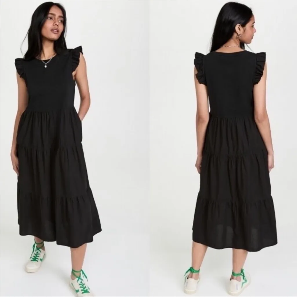 NATION LTD Sissy Ruffled Black Dress Tiered Midi Sundress size Small - Image 2