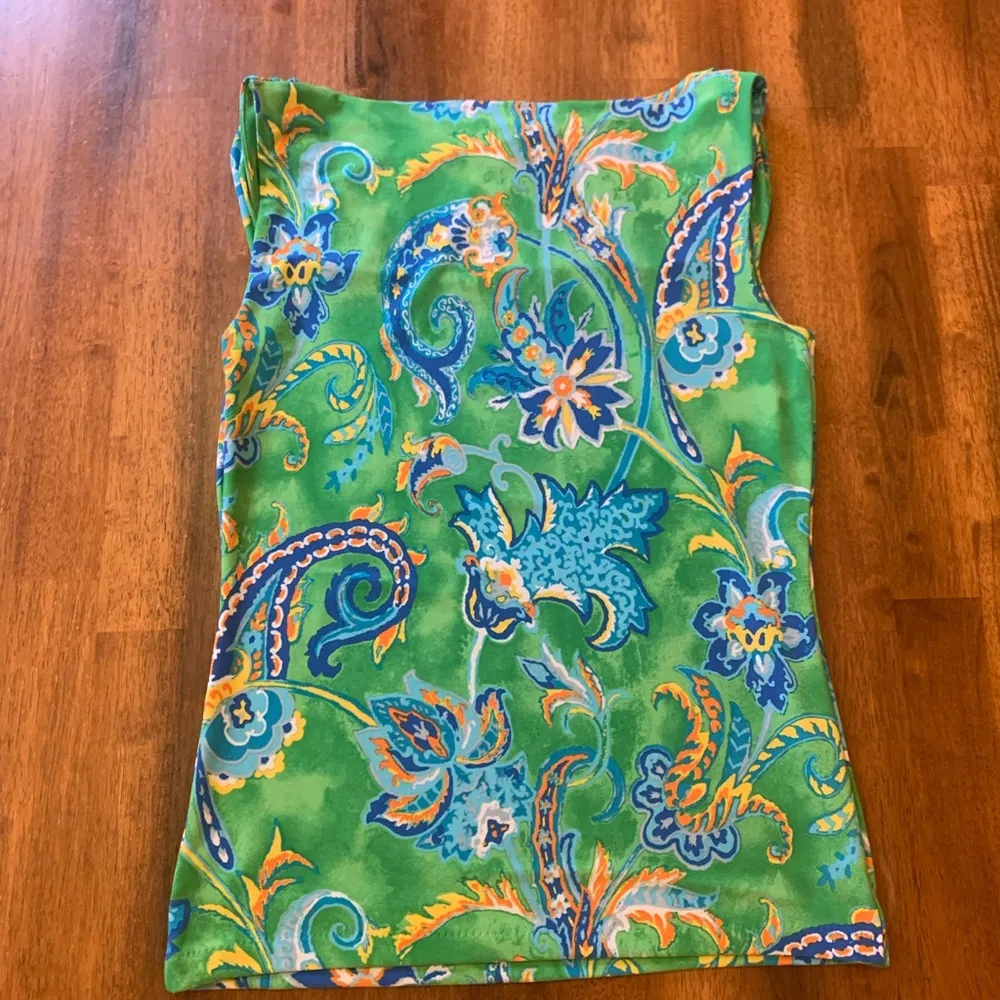 Ralph Lauren Top Small Green, Blue, Orange Fitted Draped Neckline Tank Top Soft - Image 5