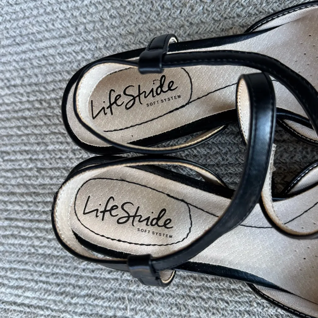 Life Stride Minimalist Black Strappy Low Block Heel  Pointed Toe Dress Shoe Sz 6 - Image 4